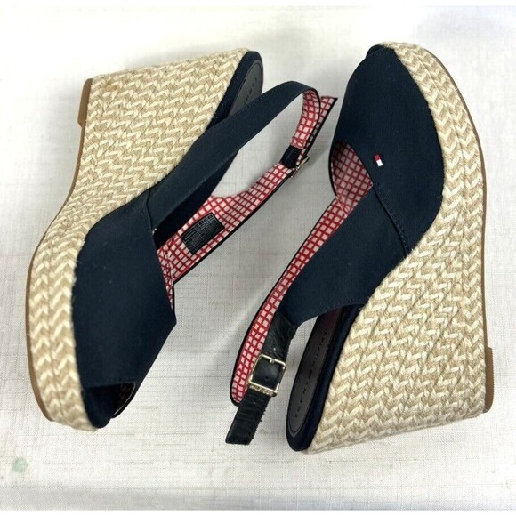 Tommy Hilfiger Espadrille Blue Women's Size 9 Sling Back Hi Wedge Sandal Heels - Picture 4 of 13